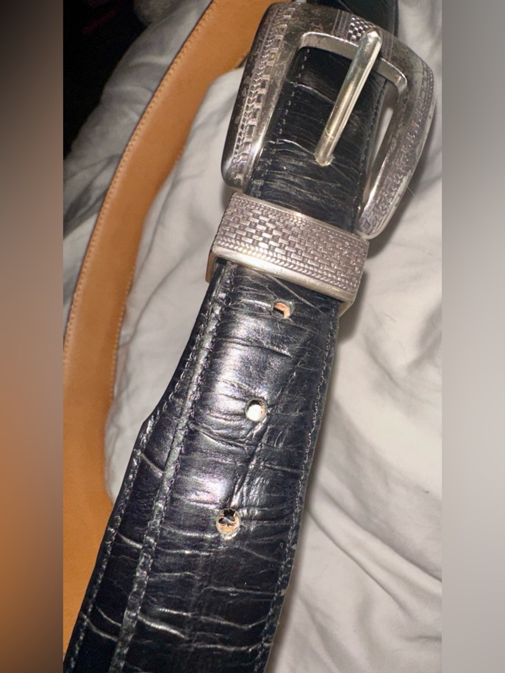 Brighton ONYX Black Croc Embossed Leather Belt Silver Western Buckle Size 36